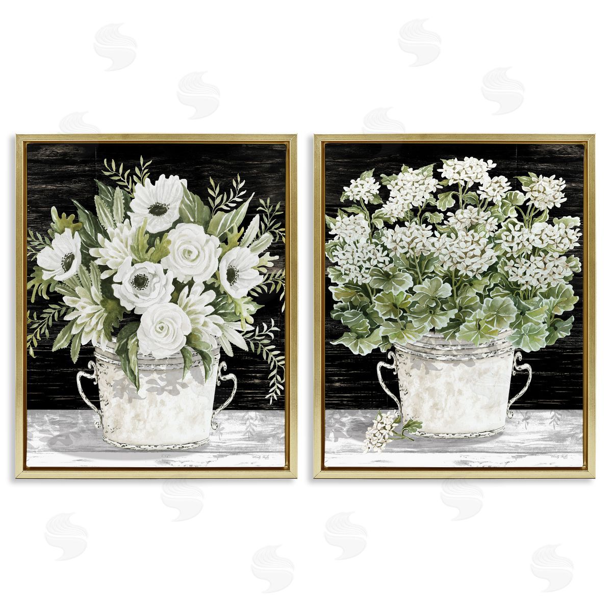 Cindy Jacobs Country Tins of Flowers Gold Floating Frame Canvas Wall Art Print