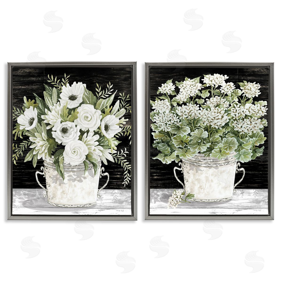 Cindy Jacobs Country Tins of Flowers Gray Floating Frame Canvas Wall Art Print