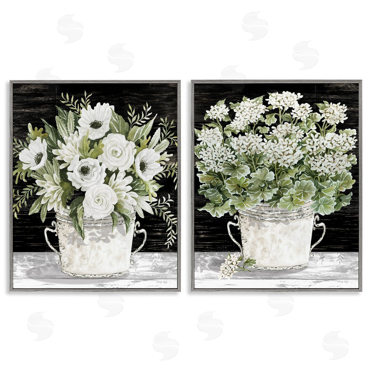 Cindy Jacobs Country Tins of Flowers Gray Framed Giclee Wall Art Print