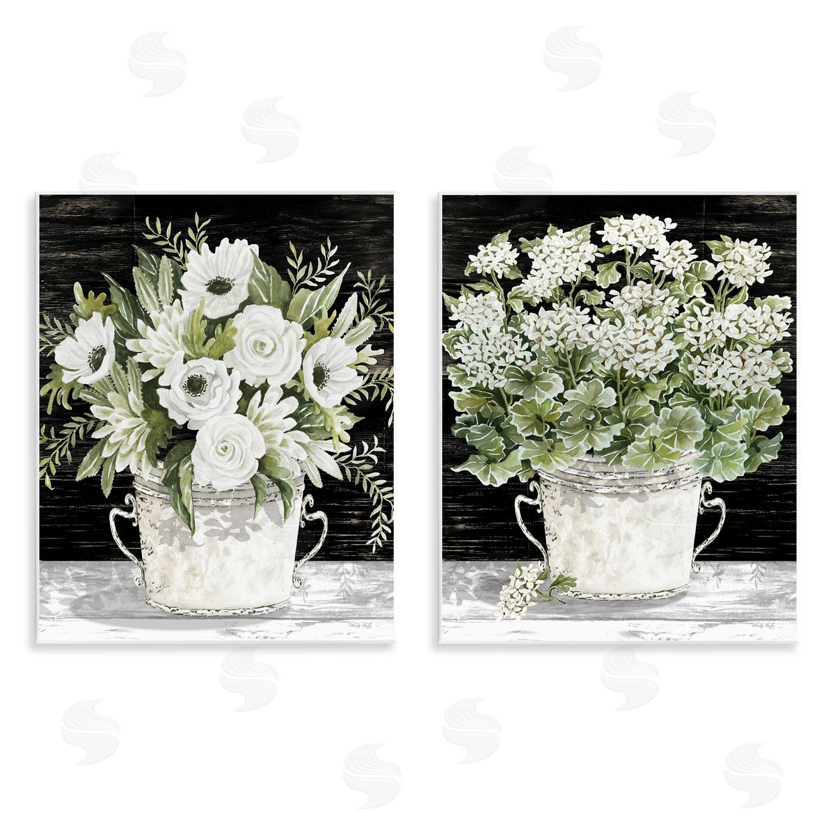 Cindy Jacobs Country Tins of Flowers Wooden Wall Plaque Art Print