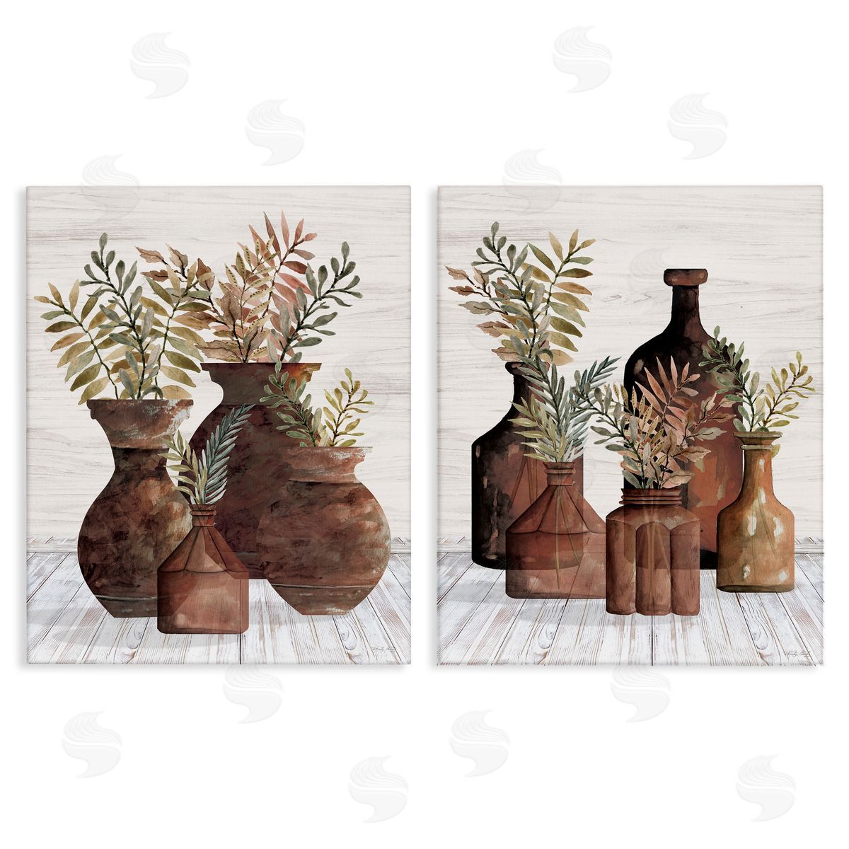 Cindy Jacobs Rustic Jars of Flowers Canvas Wall Art Print