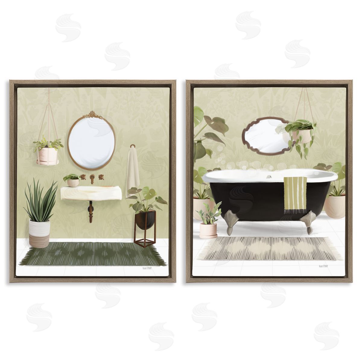 House Fenway Modern Soothing Bathroom Views Brown Floating Frame Canvas Wall Art Print