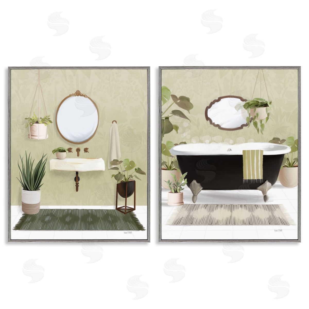 House Fenway Modern Soothing Bathroom Views Gray Framed Giclee Wall Art Print
