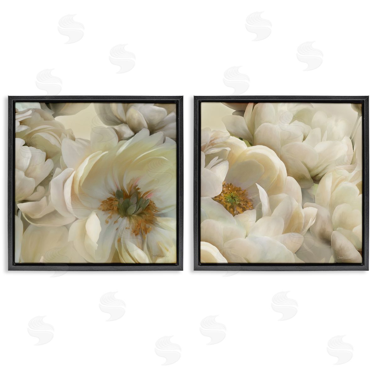 Carol Robinson White Peonies Serenity Black Floating Frame Canvas Wall Art Print