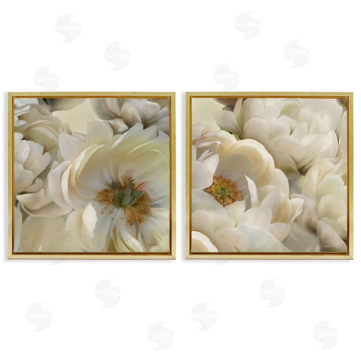 Carol Robinson White Peonies Serenity Gold Floating Frame Canvas Wall Art Print
