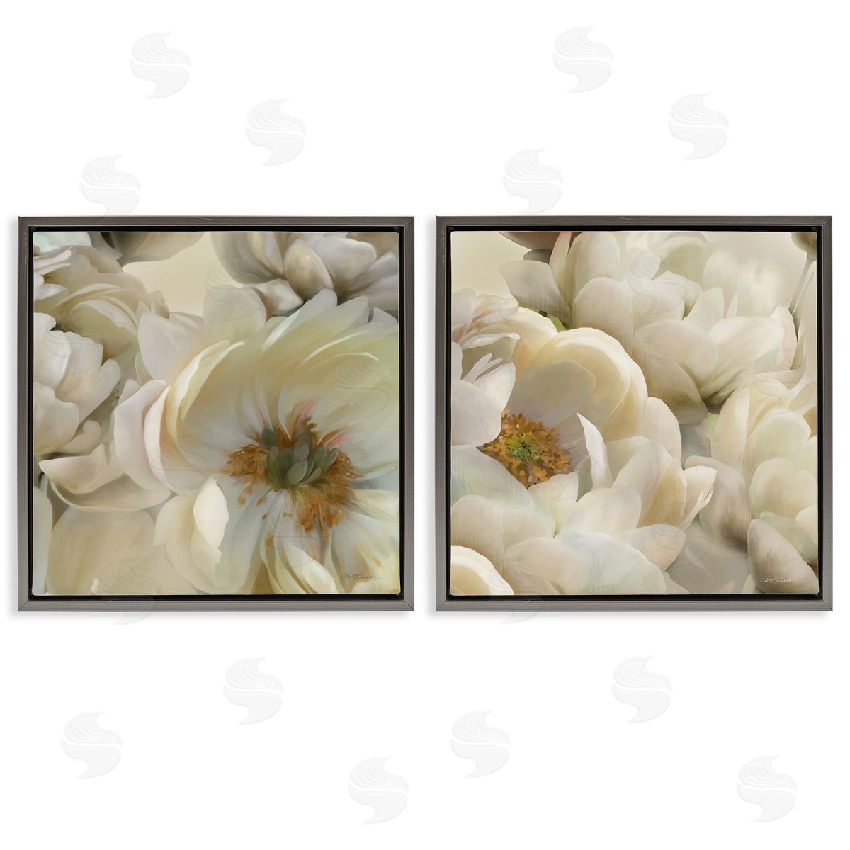 Carol Robinson White Peonies Serenity Gray Floating Frame Canvas Wall Art Print
