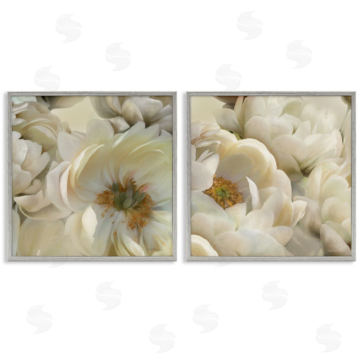 Carol Robinson White Peonies Serenity Gray Framed Giclee Wall Art Print