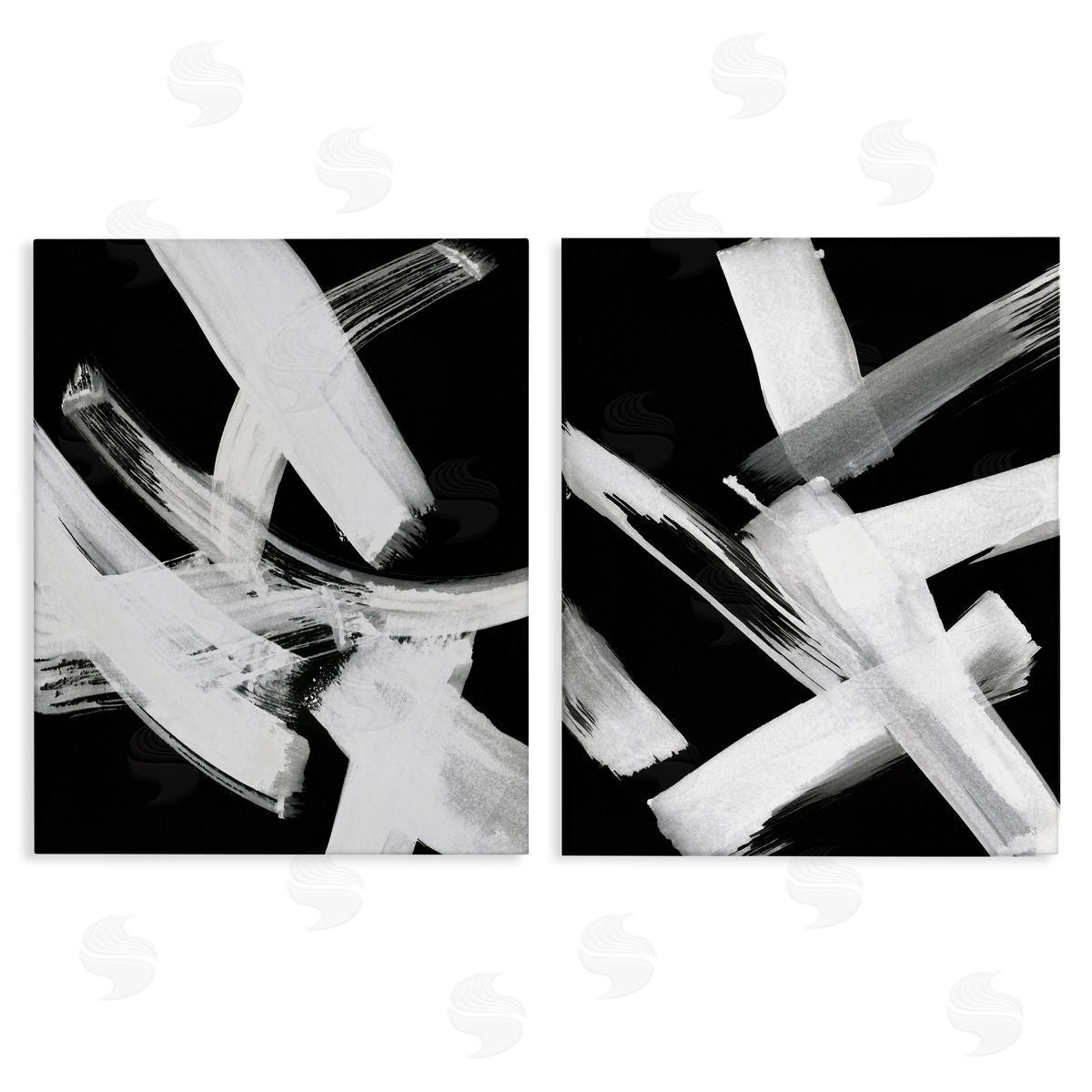 Susan Jill Abstract Lines White on Black Canvas Wall Art Print