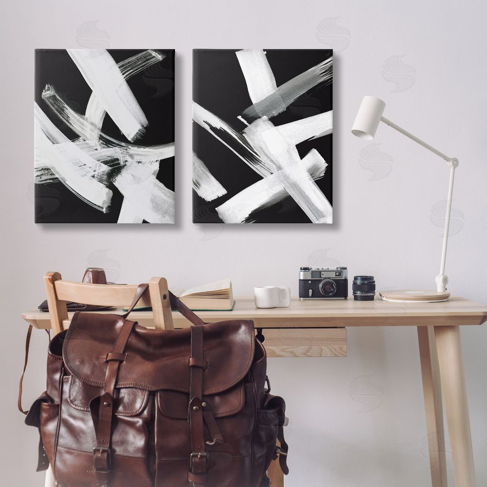 Susan Jill Abstract Lines White on Black Canvas Wall Art Print in Room