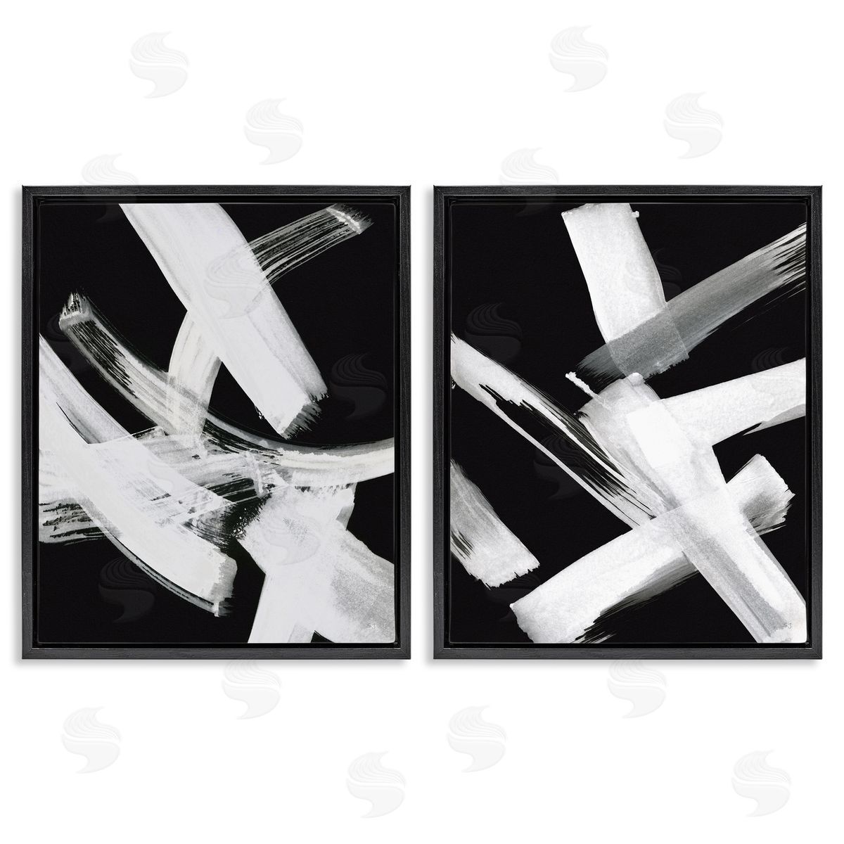 Susan Jill Abstract Lines White on Black Black Floating Frame Canvas Wall Art Print