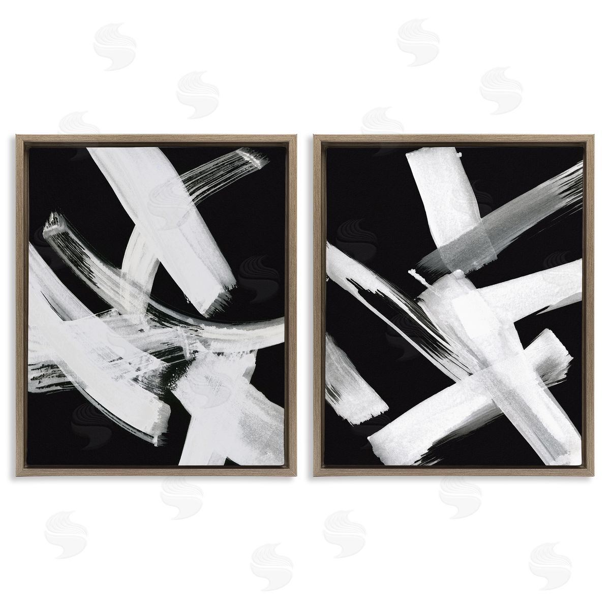 Susan Jill Abstract Lines White on Black Brown Floating Frame Canvas Wall Art Print