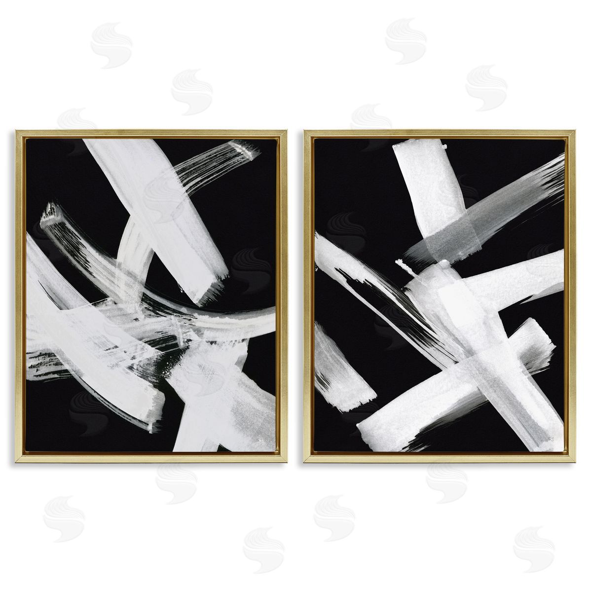 Susan Jill Abstract Lines White on Black Gold Floating Frame Canvas Wall Art Print