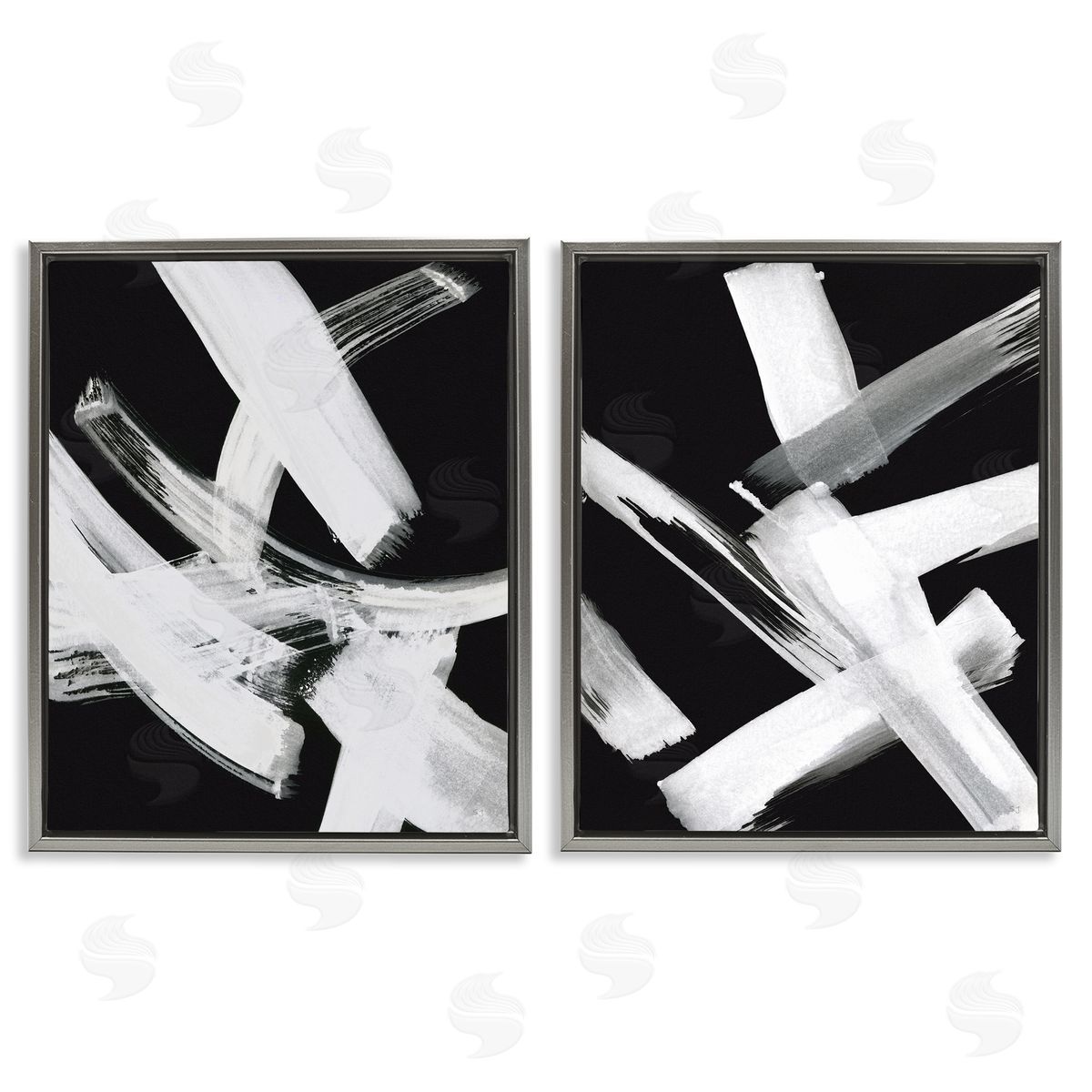 Susan Jill Abstract Lines White on Black Gray Floating Frame Canvas Wall Art Print