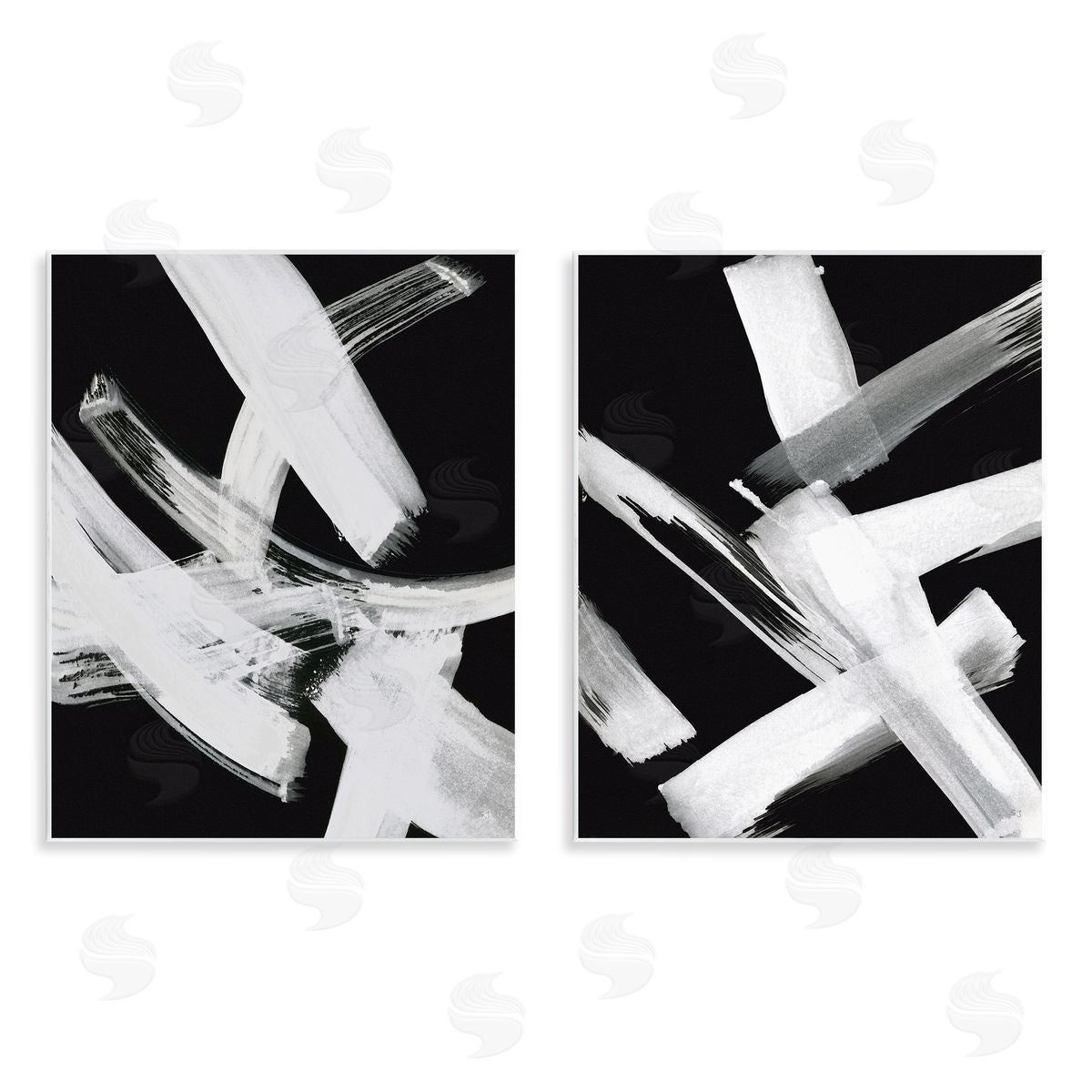 Susan Jill Abstract Lines White on Black Wooden Wall Plaque Art Print