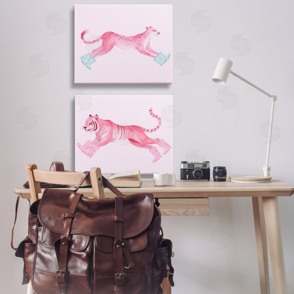 Stupell Studio Sprinting Jungle Animals in Boots Canvas Wall Art Print in Room