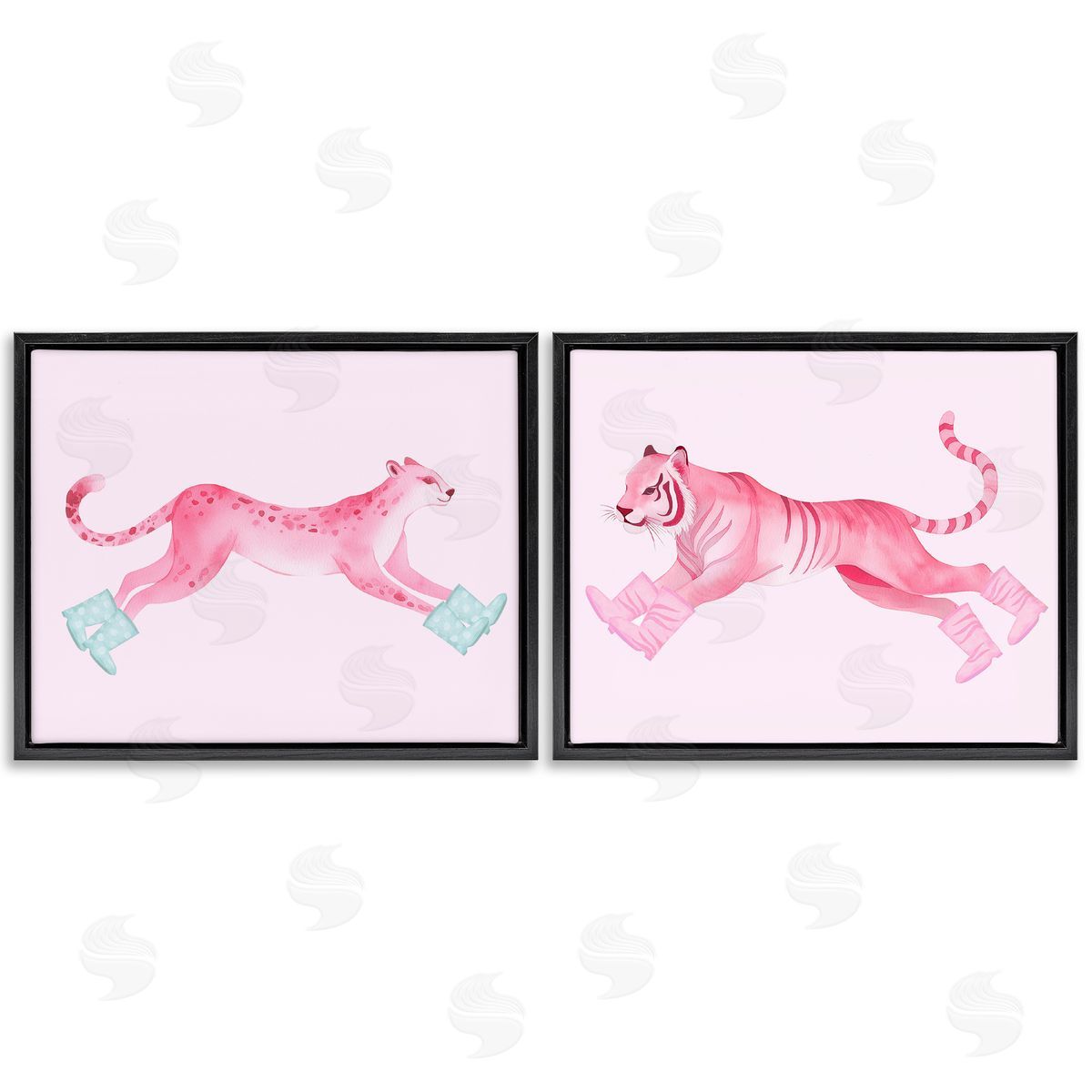 Stupell Studio Sprinting Jungle Animals in Boots Black Floating Frame Canvas Wall Art Print