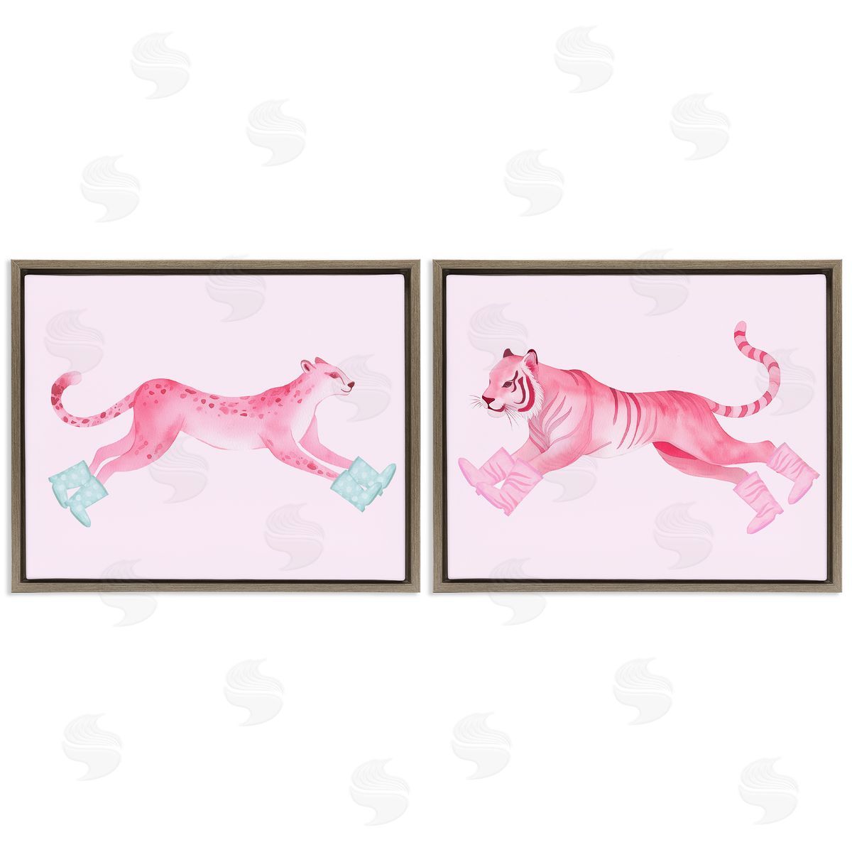 Stupell Studio Sprinting Jungle Animals in Boots Brown Floating Frame Canvas Wall Art Print