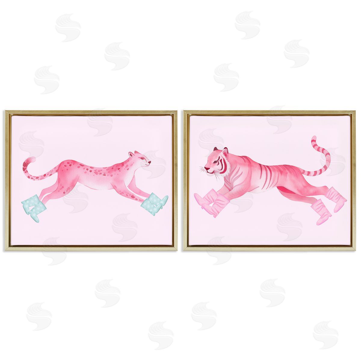 Stupell Studio Sprinting Jungle Animals in Boots Gold Floating Frame Canvas Wall Art Print