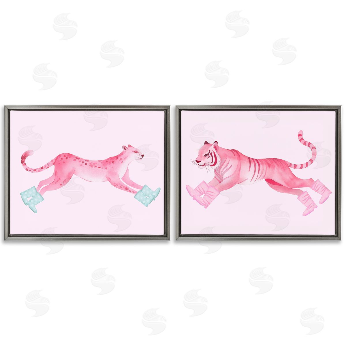 Stupell Studio Sprinting Jungle Animals in Boots Gray Floating Frame Canvas Wall Art Print