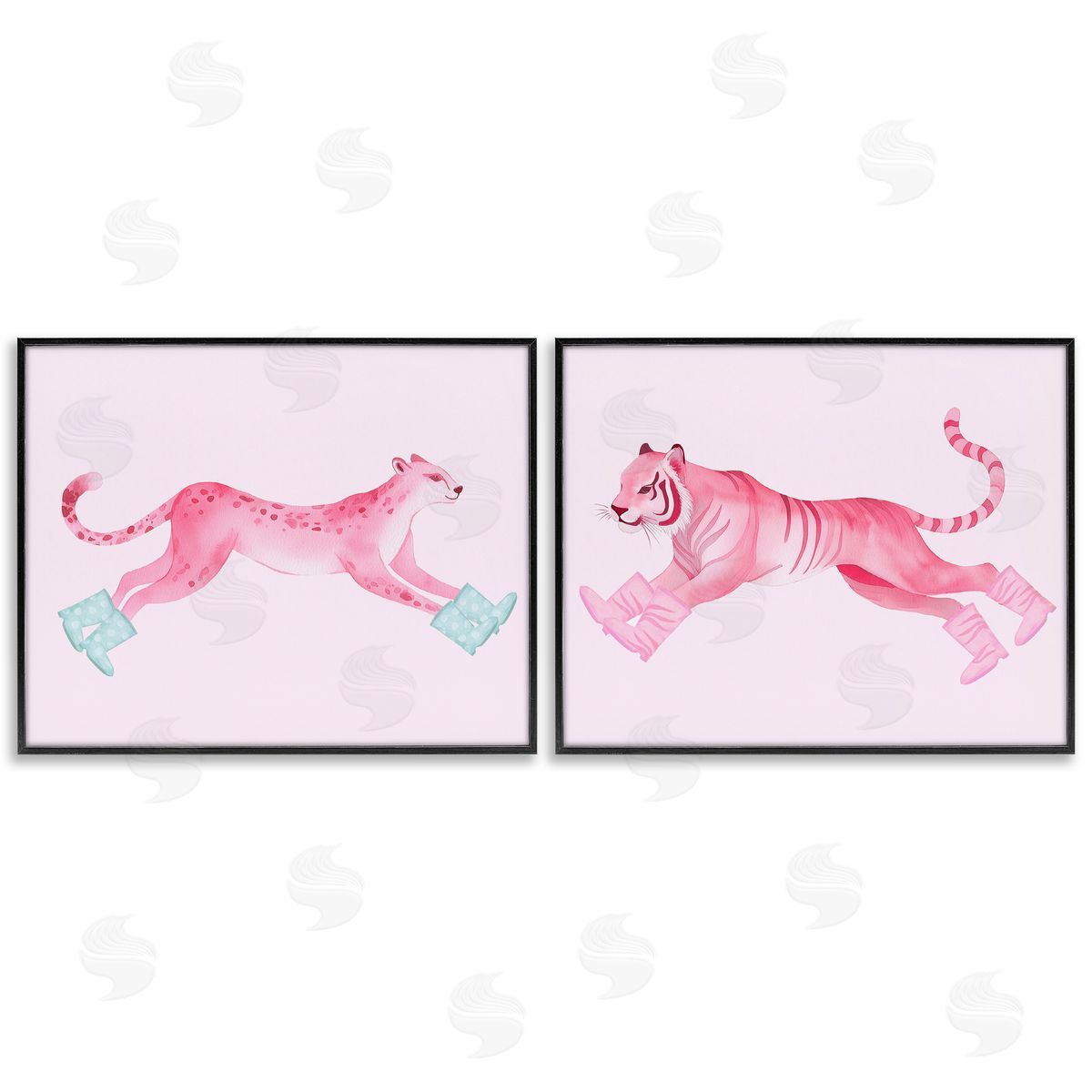 Stupell Studio Sprinting Jungle Animals in Boots Black Framed Giclee Wall Art Print