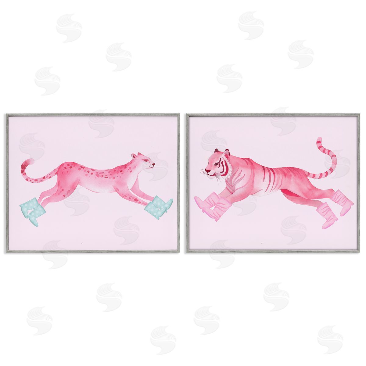 Stupell Studio Sprinting Jungle Animals in Boots Gray Framed Giclee Wall Art Print