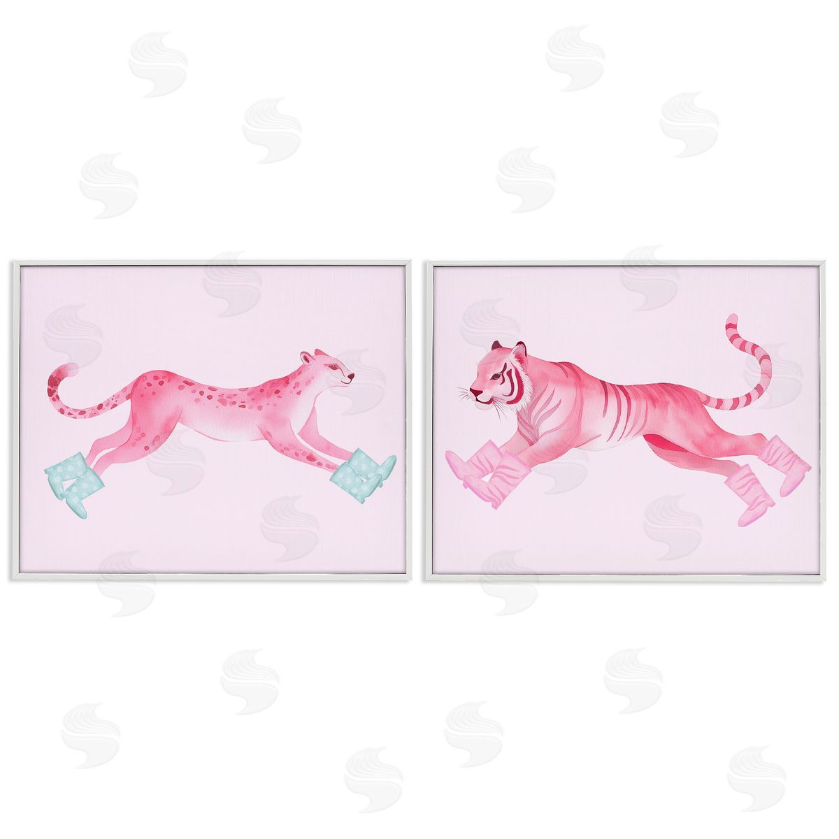 Stupell Studio Sprinting Jungle Animals in Boots White Framed Giclee Wall Art Print
