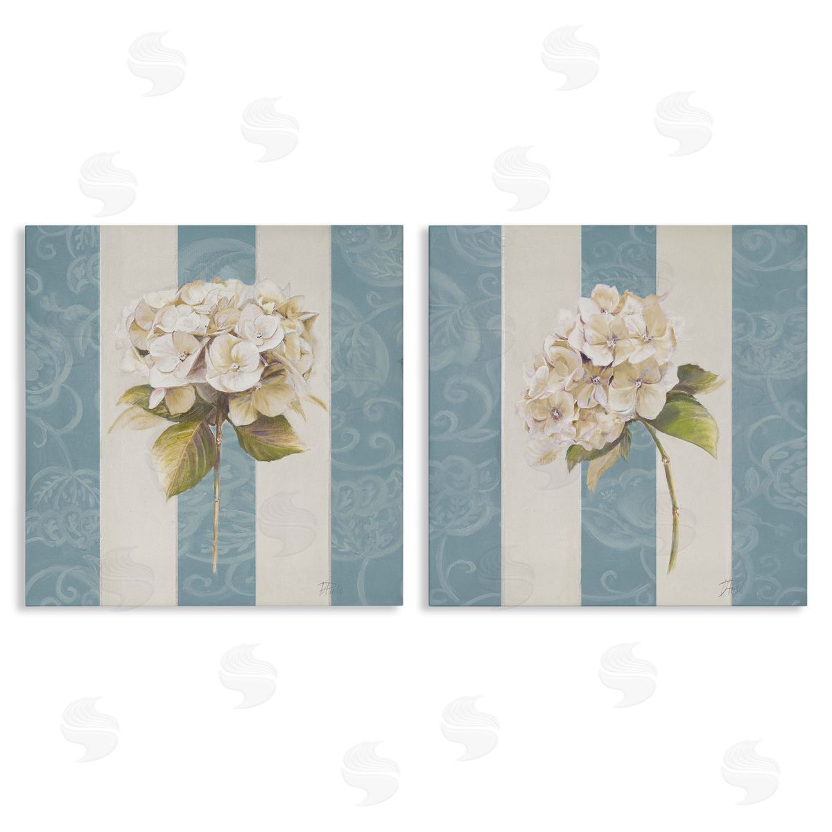 Patricia Pinto Hydrangeas on Blue Strips Canvas Wall Art Print