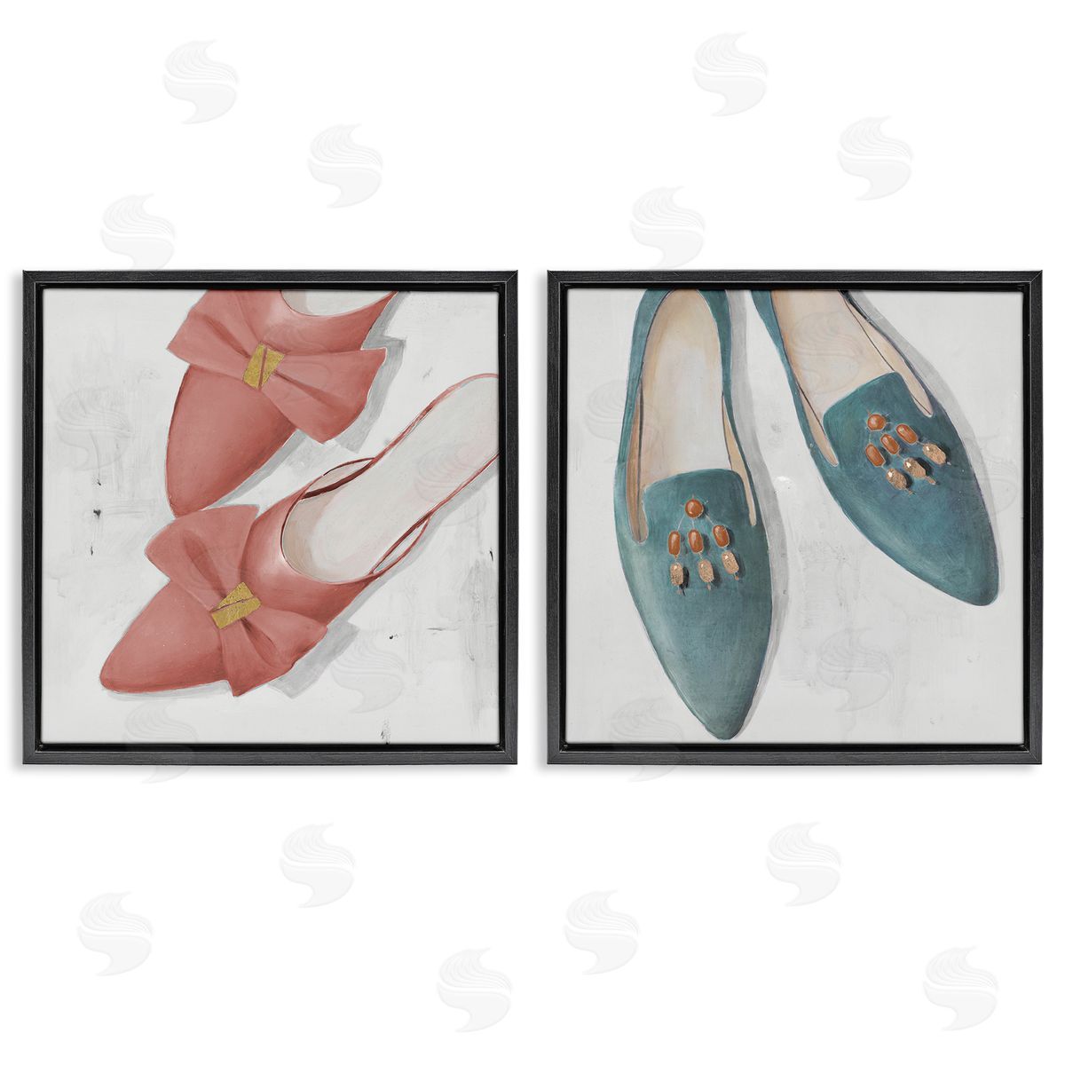 Lorenzo Collective Pink & Blue Fashion Flats Black Floating Frame Canvas Wall Art Print