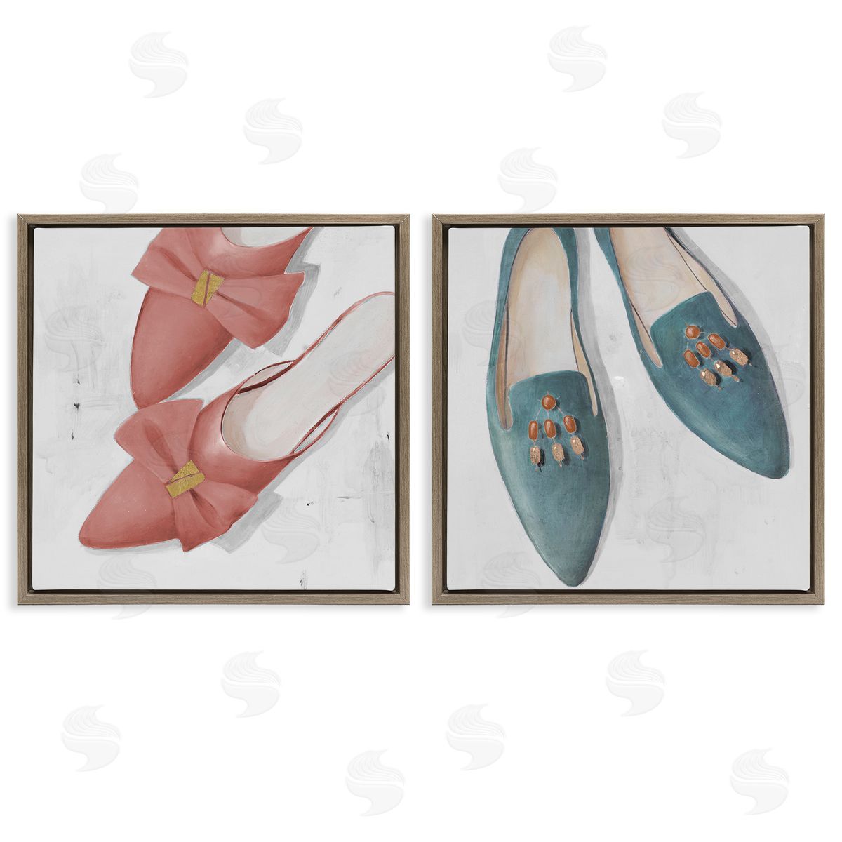 Lorenzo Collective Pink & Blue Fashion Flats Brown Floating Frame Canvas Wall Art Print
