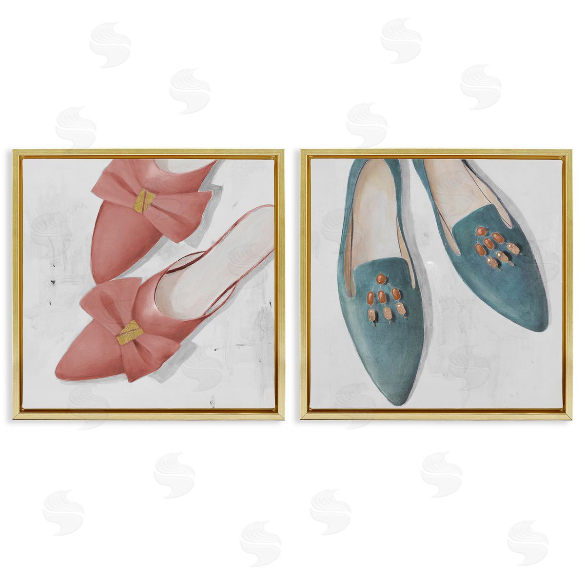 Lorenzo Collective Pink & Blue Fashion Flats Gold Floating Frame Canvas Wall Art Print