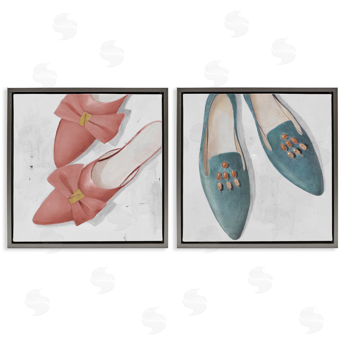 Lorenzo Collective Pink & Blue Fashion Flats Gray Floating Frame Canvas Wall Art Print