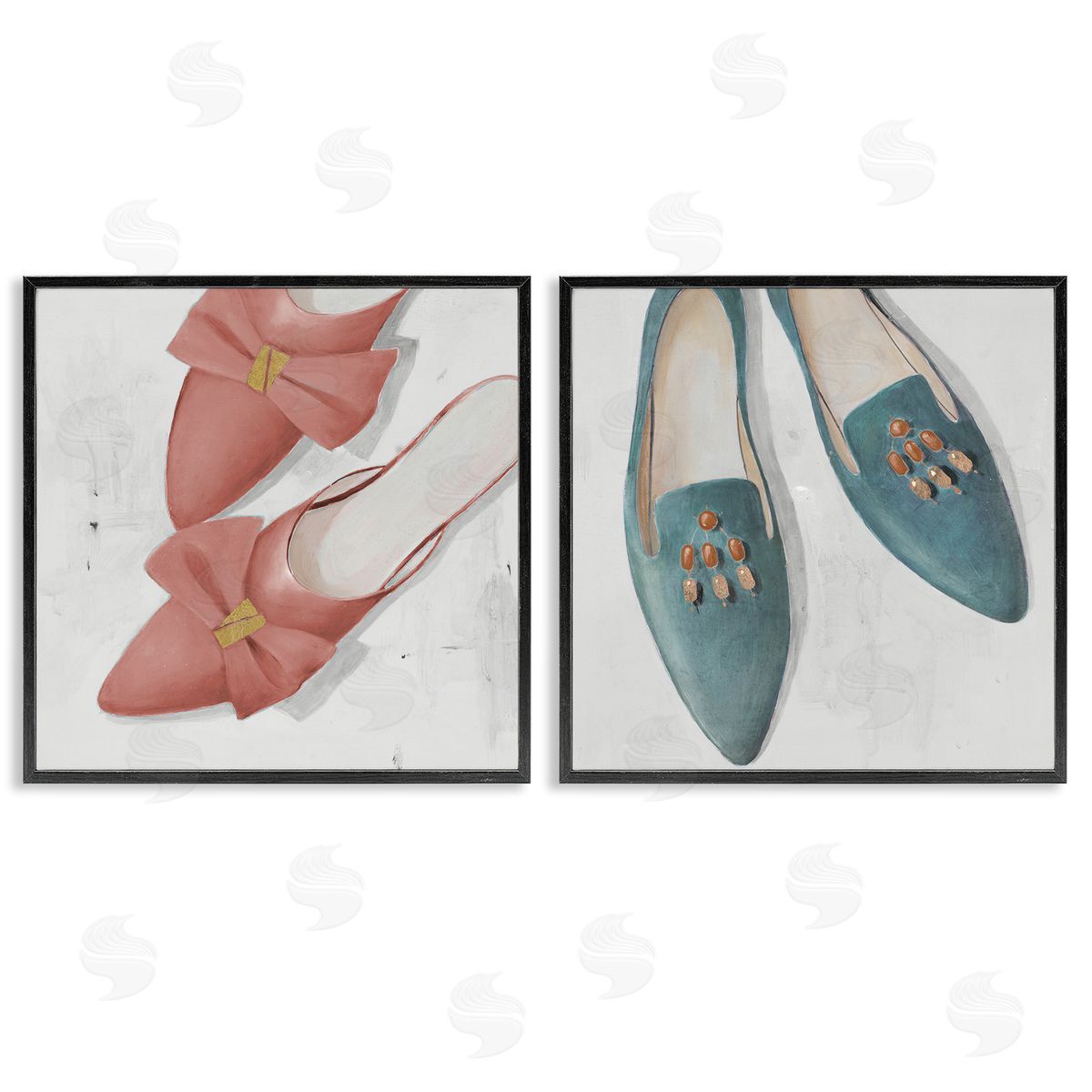 Lorenzo Collective Pink & Blue Fashion Flats Black Framed Giclee Wall Art Print