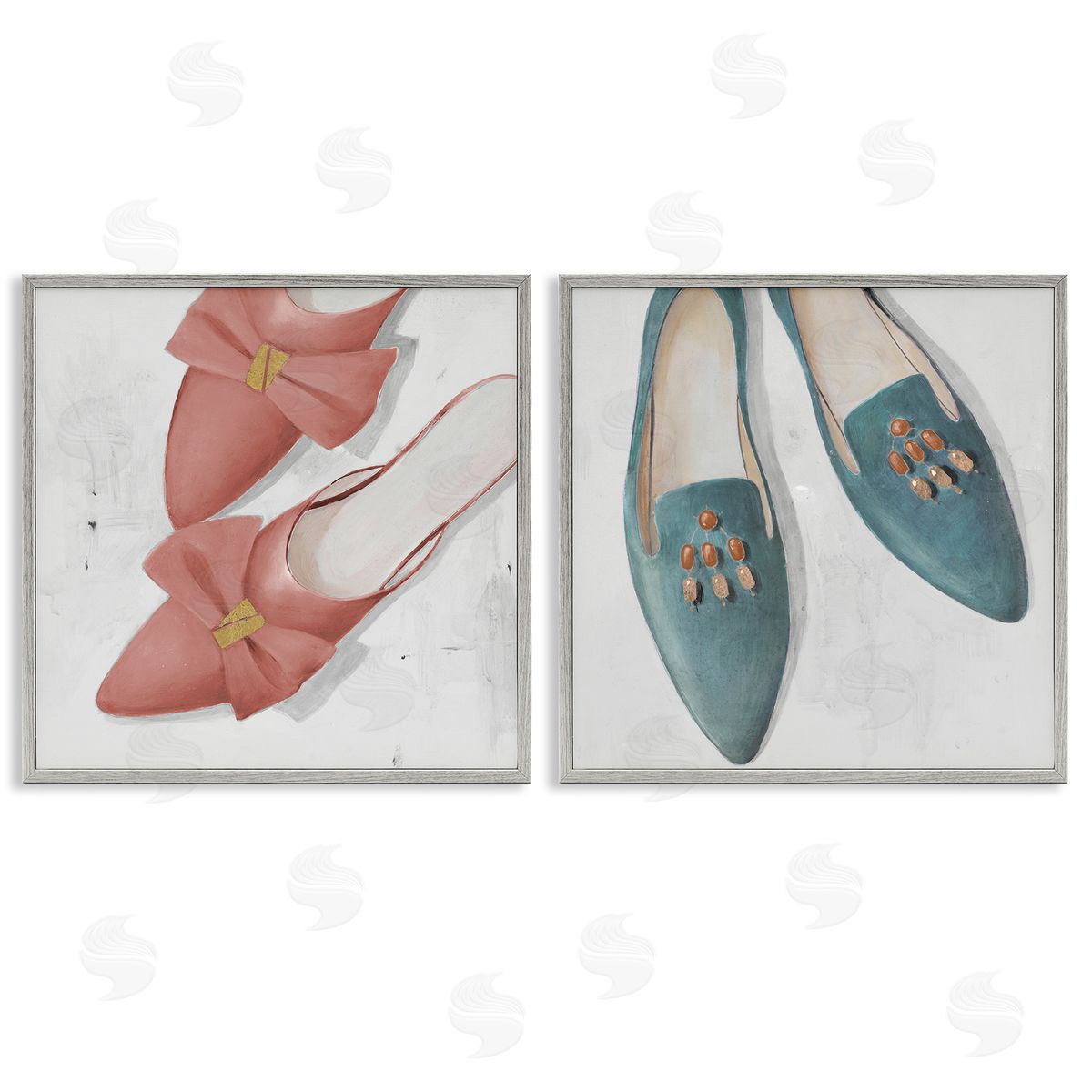 Lorenzo Collective Pink & Blue Fashion Flats Gray Framed Giclee Wall Art Print