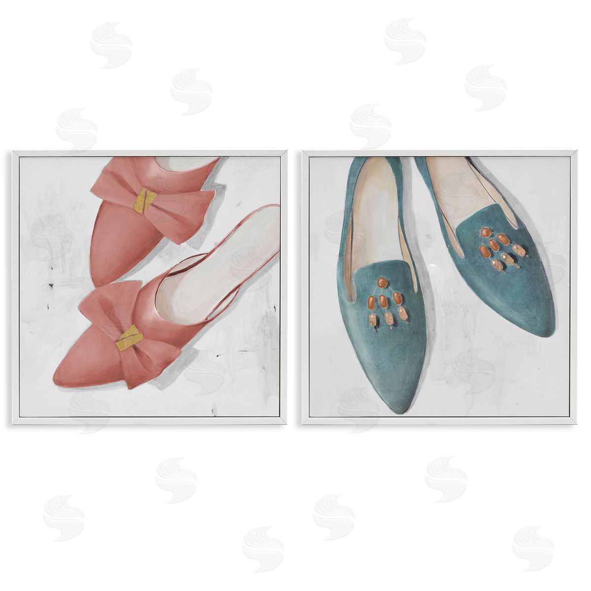 Lorenzo Collective Pink & Blue Fashion Flats White Framed Giclee Wall Art Print