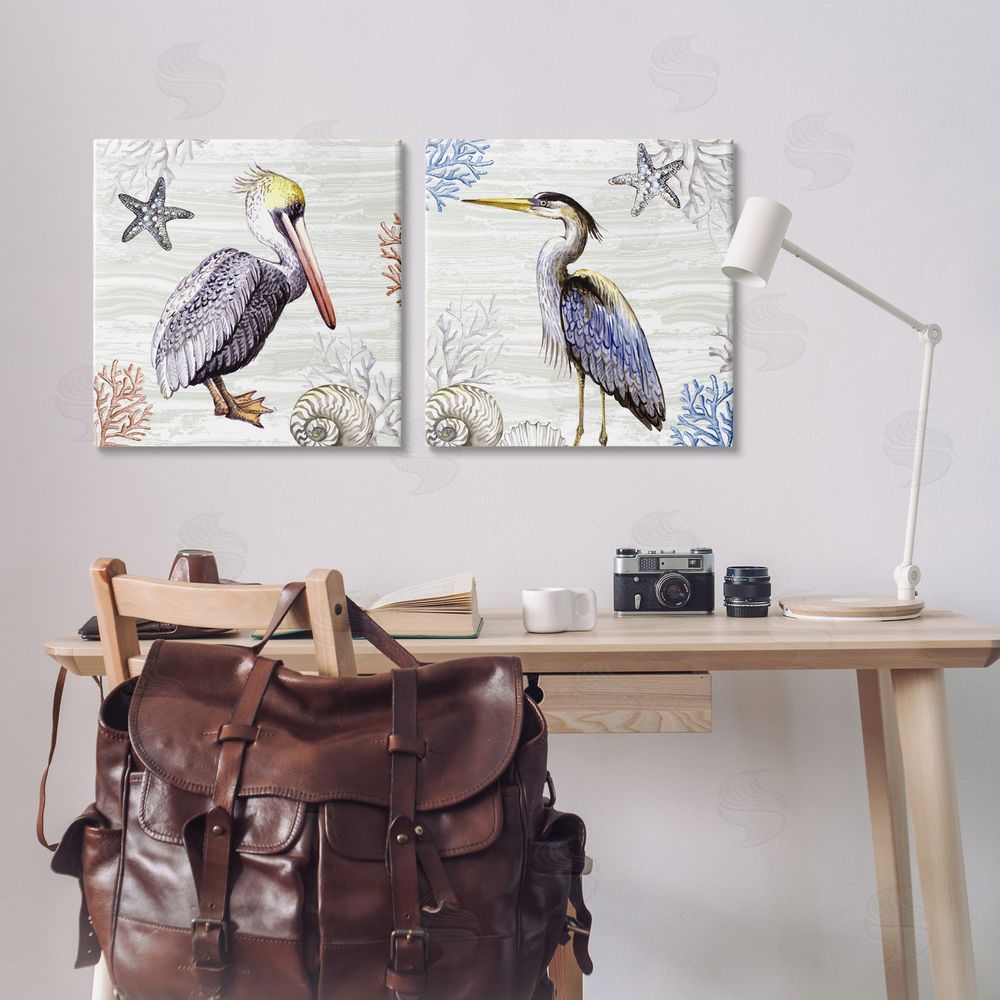 Elena Vladykina Coastal Pelican & Heron Canvas Wall Art Print in Room