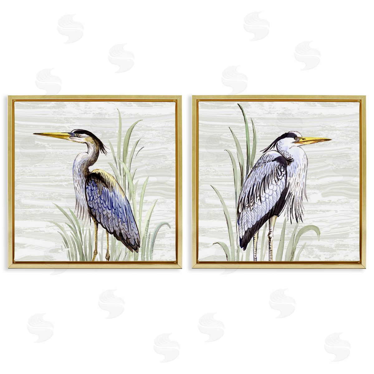 Elena Vladykina Coastal Birds on Birch Gold Floating Frame Canvas Wall Art Print