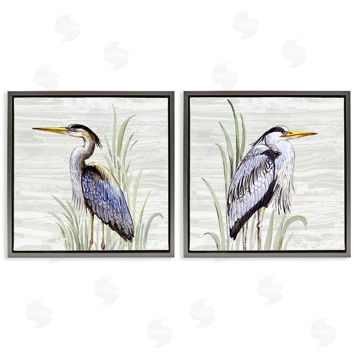 Elena Vladykina Coastal Birds on Birch Gray Floating Frame Canvas Wall Art Print