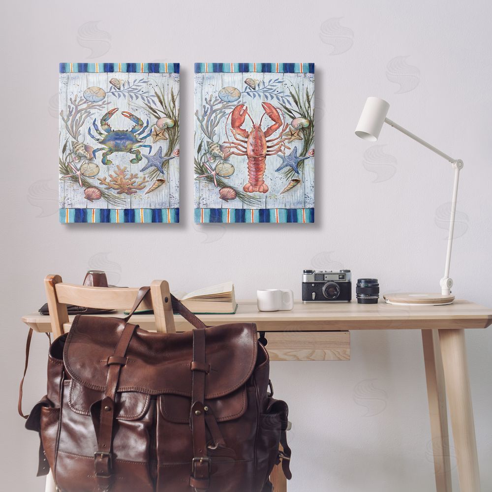 Geoff Allen Coastal Sea Life Stripes Canvas Wall Art Print in Room