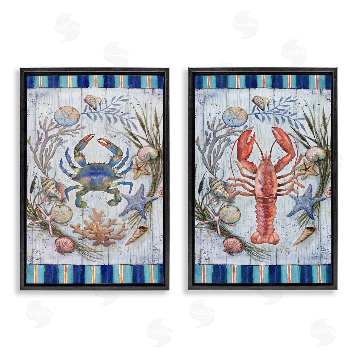 Geoff Allen Coastal Sea Life Stripes Black Floating Frame Canvas Wall Art Print