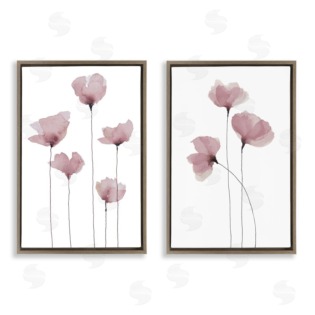 Krinlox Poppies Standing Tall Brown Floating Frame Canvas Wall Art Print