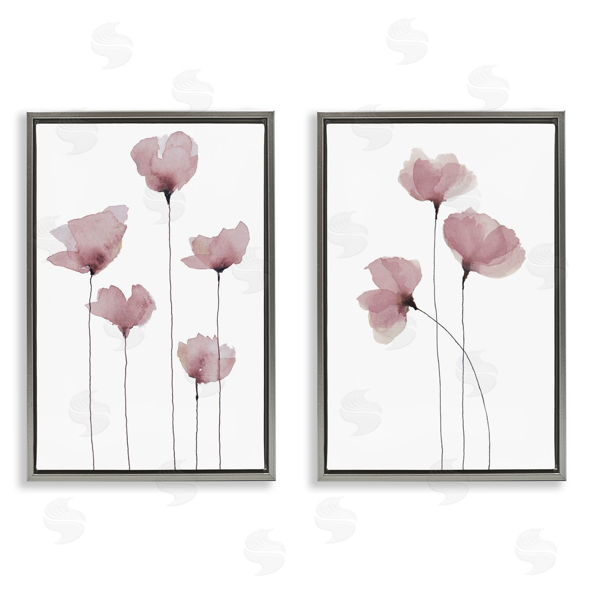 Krinlox Poppies Standing Tall Gray Floating Frame Canvas Wall Art Print
