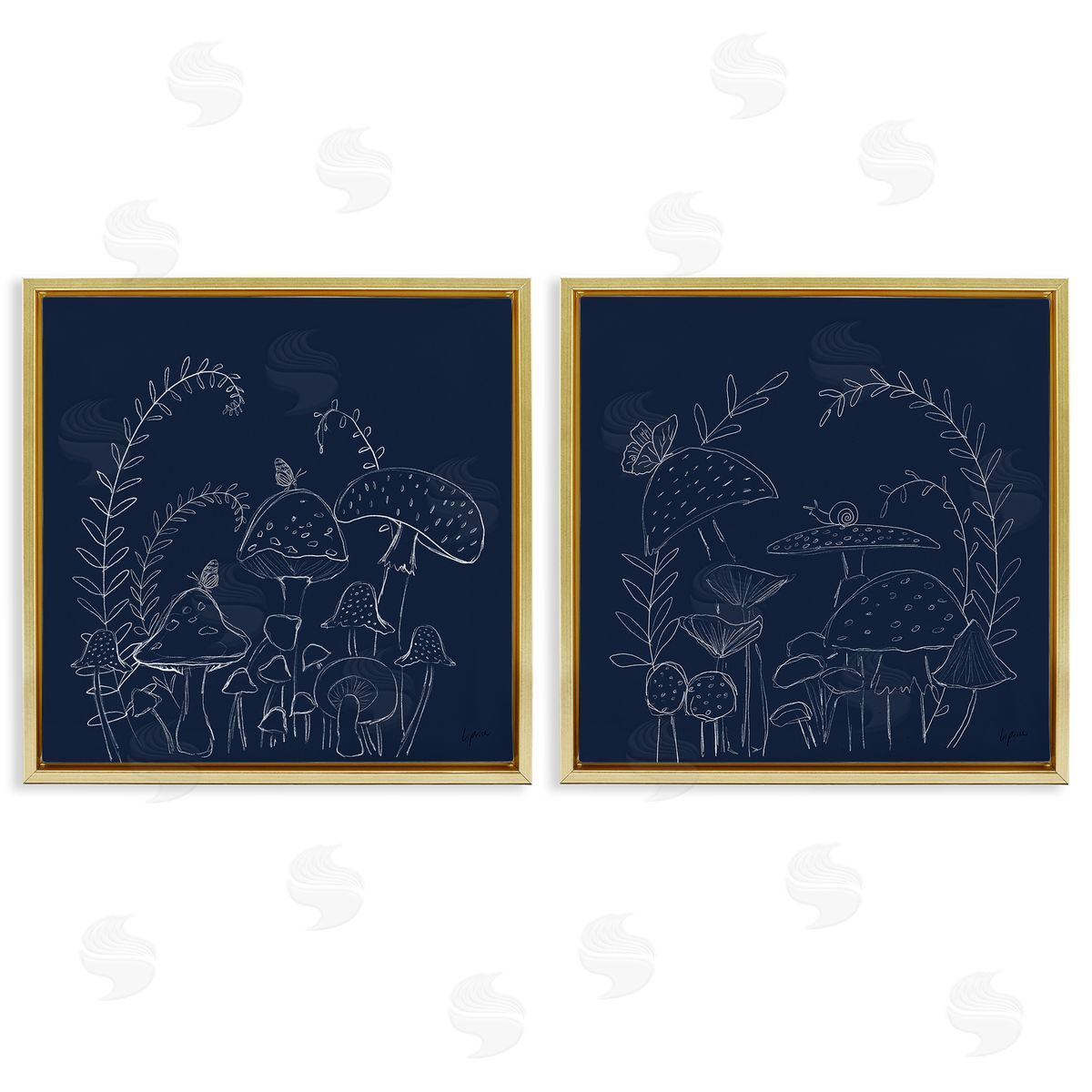 Lucille Price Minimal Happy Mushroom Garden Gold Floating Frame Canvas Wall Art Print
