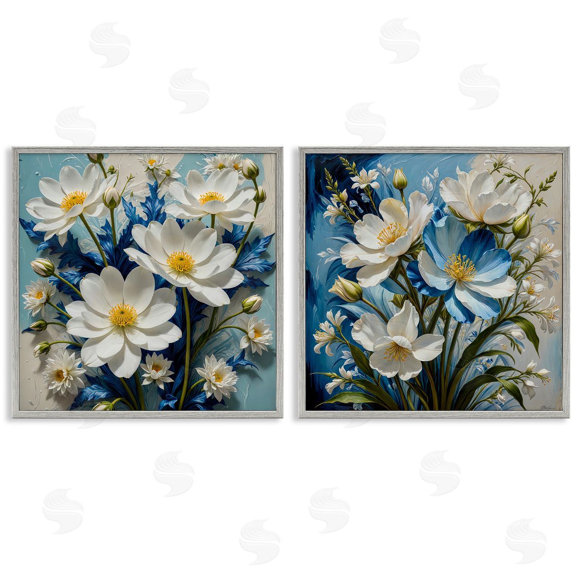 Yuri Khrushch Bold Floral Bunches Gray Framed Giclee Wall Art Print