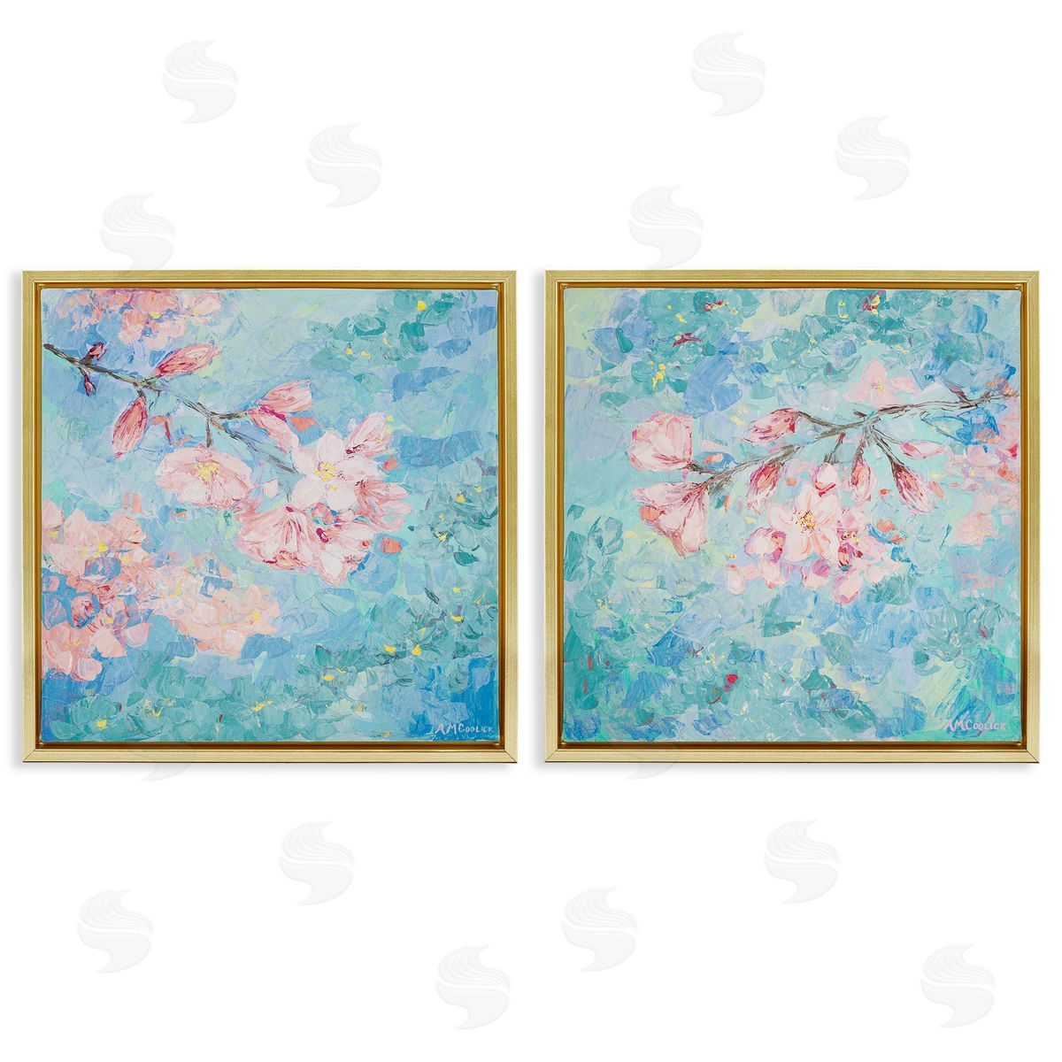 Ann Marie Coolick Yoshino Cherry Blossoms Gold Floating Frame Canvas Wall Art Print