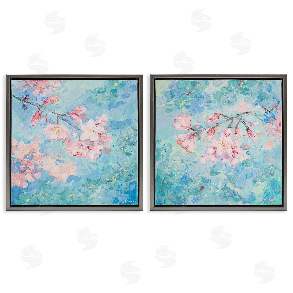 Ann Marie Coolick Yoshino Cherry Blossoms Gray Floating Frame Canvas Wall Art Print