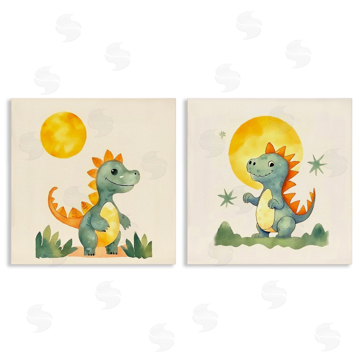Happy Dinos & Moon Canvas Wall Art, Home Decor by Andrea Haase