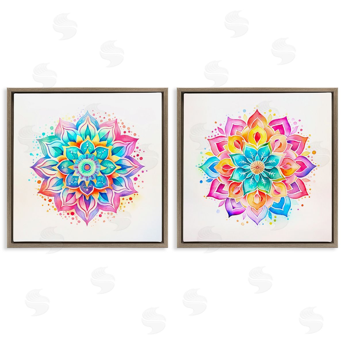 Bright Boho Mandalas Brown Floating Frame Canvas Wall Art, Home Decor by Andrea Haase