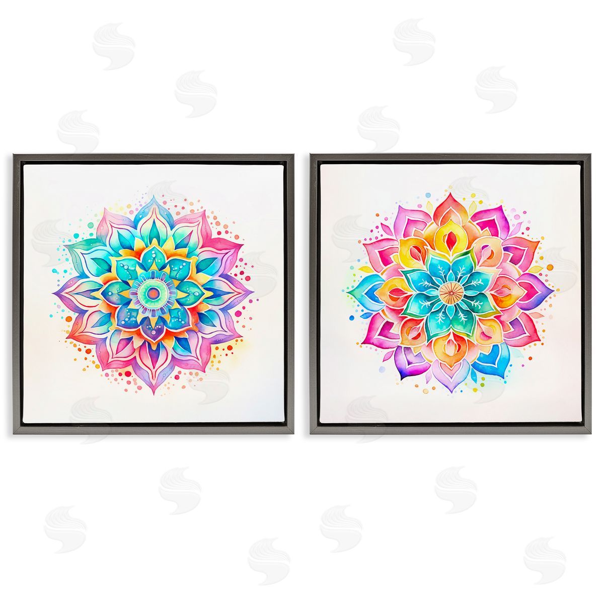 Bright Boho Mandalas Grey Floating Frame Canvas Wall Art, Home Decor by Andrea Haase