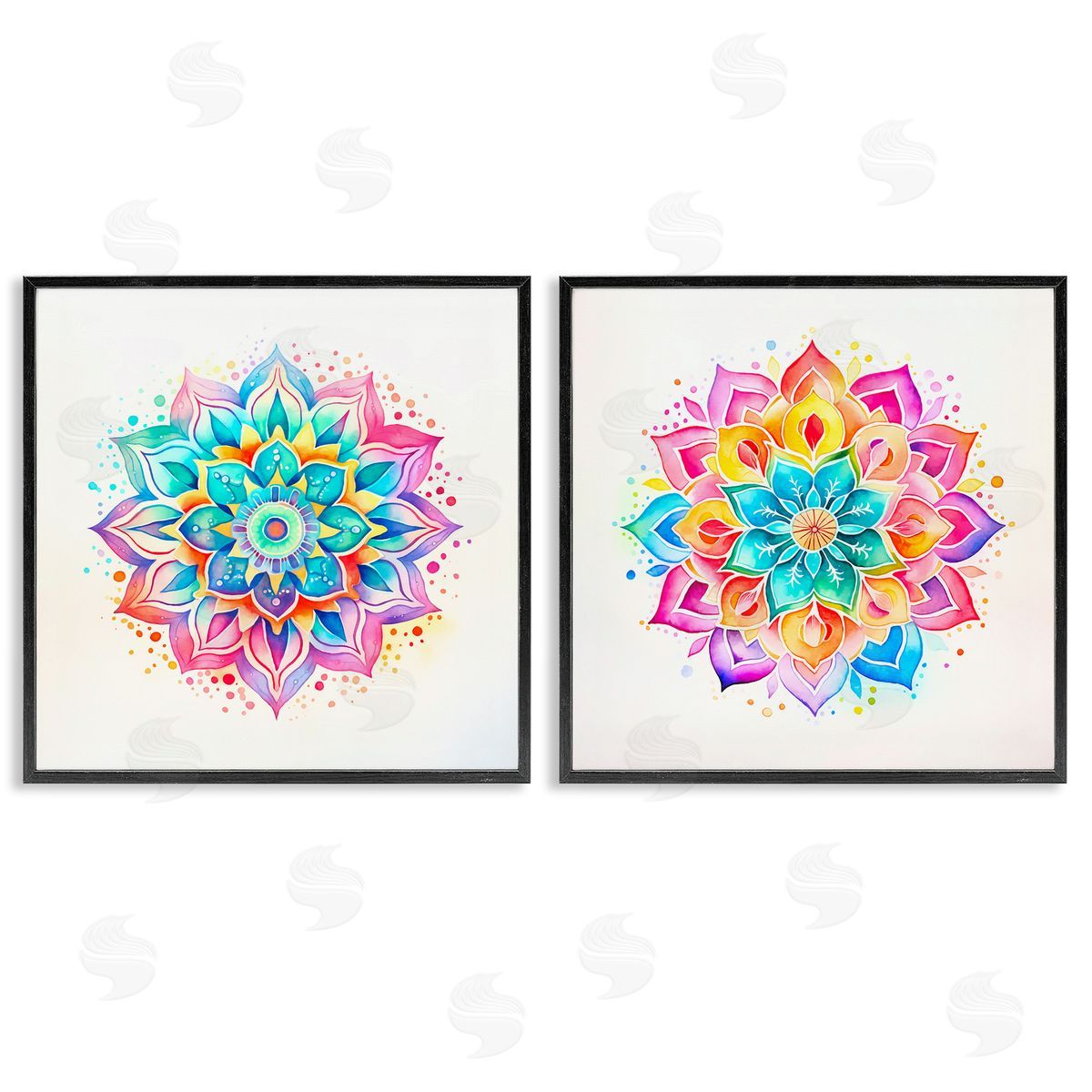 Bright Boho Mandalas Black Frame Print Wall Art, Home Decor by Andrea Haase