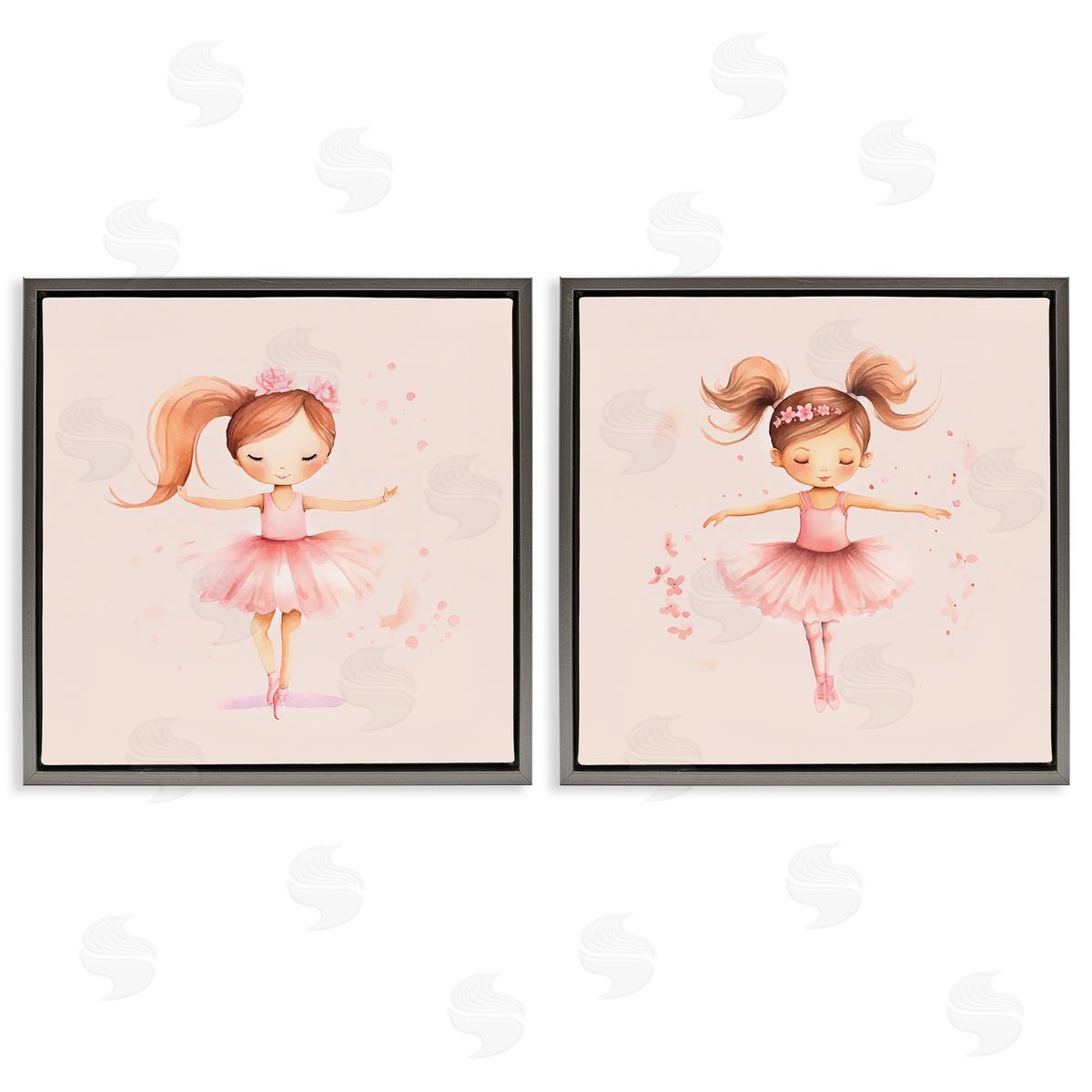 Little Ballerina Dancers Grey Floating Frame Canvas Wall Art, Home Decor by Andrea Haase